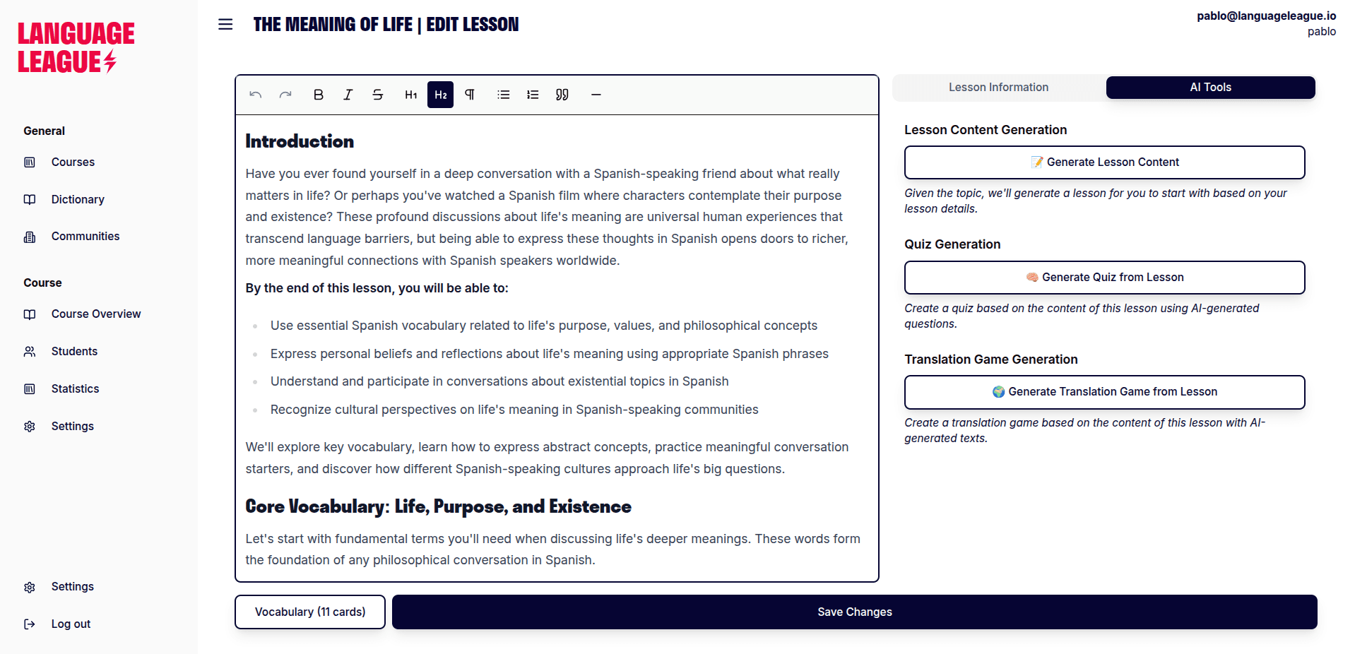 AI-generated language lesson example